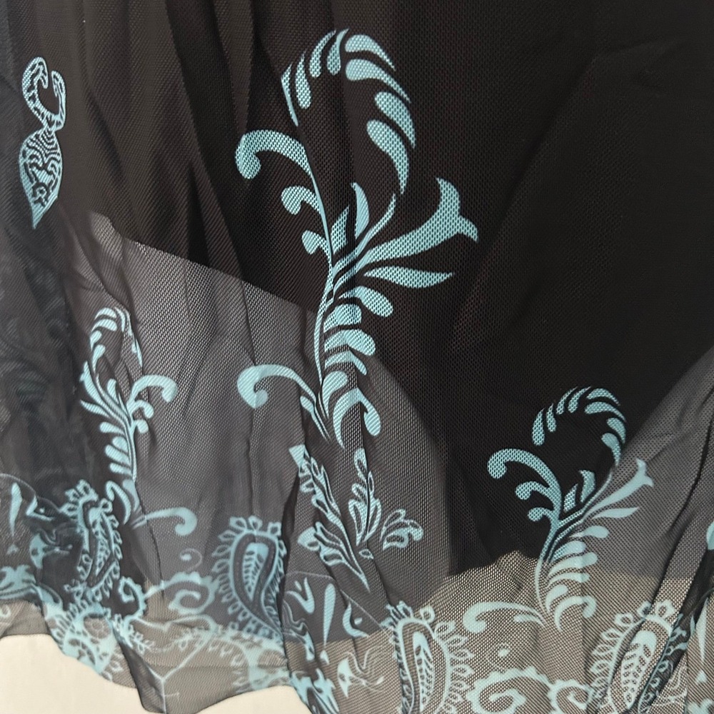 Women's One-Piece Mesh Padded Black Teal Paisley Swim Dress Swimwear 4XL - Picture 4 of 9